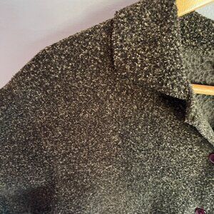 90s Vintage Traditions Olive Green Collared Fuzzy cottage core sweater button up